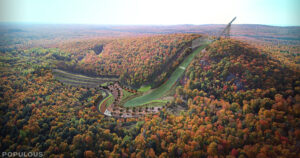 Aerial view of the ski jump at Copper Peak.